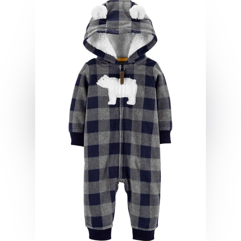 Carter's Gray Plaid Fleece Bear Onesie -3M